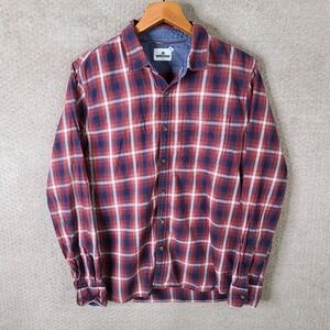 WROGN Shirt Mens XL Red Blue Plaid Flannel Long Sleeve Slim Fit Button Down